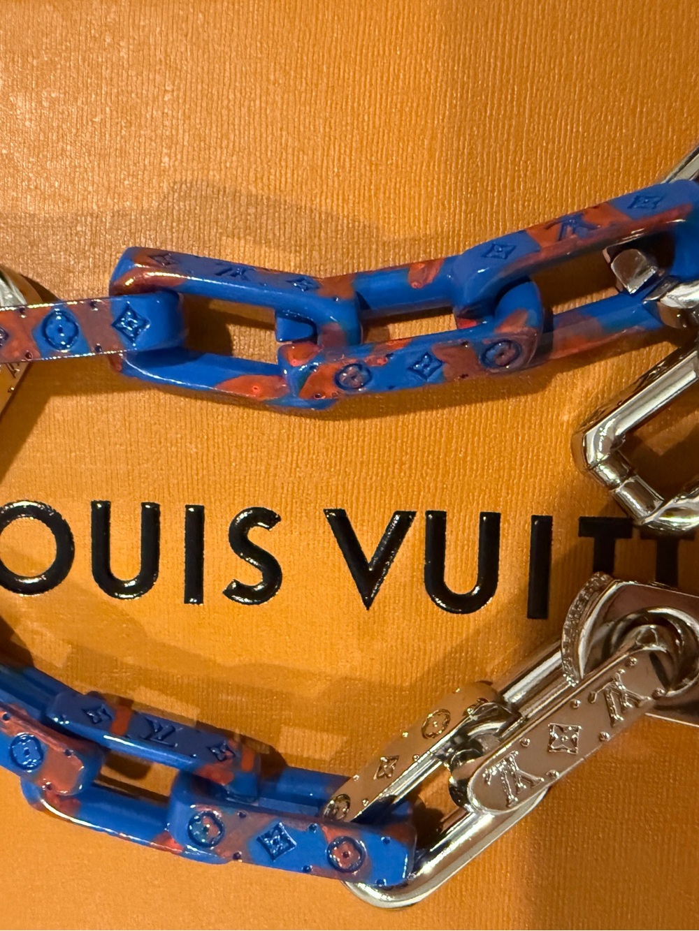 Louis Vuitton Blue and Orange Resin Chain Strap with Silver Hardware